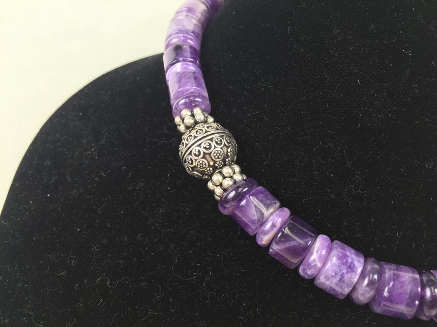 Lavender Amethyst Beads With Sterling Silver Spacers And Clasp 136.2g [Photo 4]