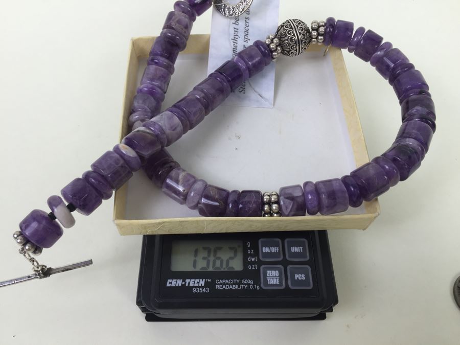 Lavender Amethyst Beads With Sterling Silver Spacers And Clasp 136.2g [Photo 20]