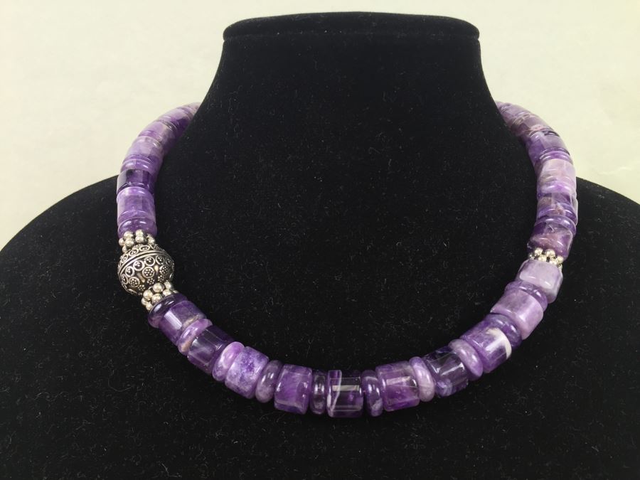 Lavender Amethyst Beads With Sterling Silver Spacers And Clasp 136.2g [Photo 1]