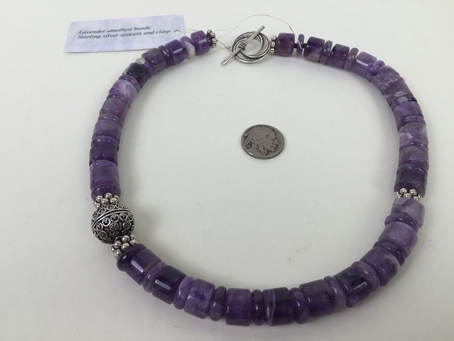 Lavender Amethyst Beads With Sterling Silver Spacers And Clasp 136.2g [Photo 8]