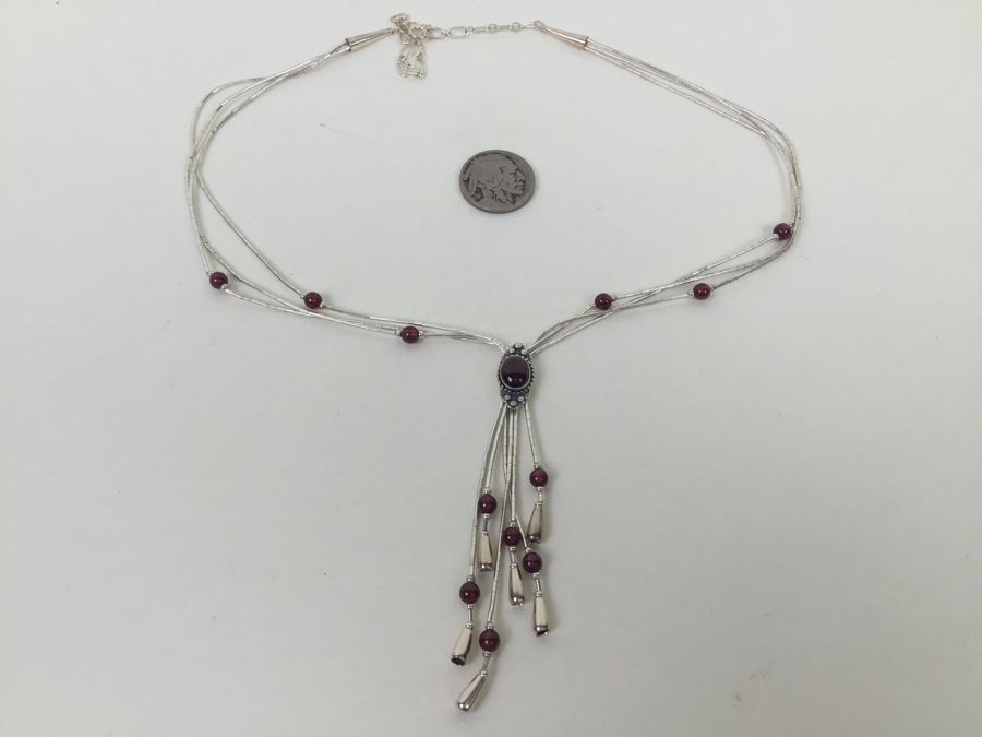 Sterling Silver Necklace With Gemstones Signed 13.3g [Photo 8]