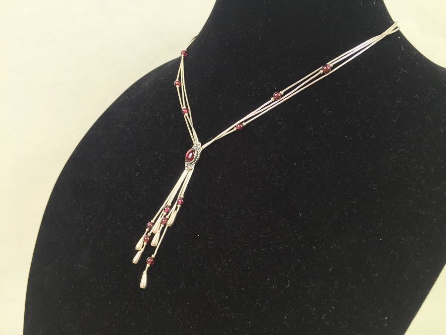 Sterling Silver Necklace With Gemstones Signed 13.3g [Photo 5]