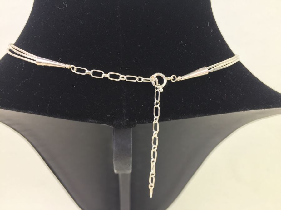 Sterling Silver Necklace With Gemstones Signed 13.3g [Photo 7]