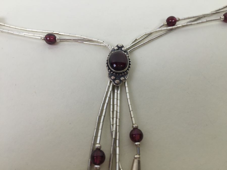 Sterling Silver Necklace With Gemstones Signed 13.3g [Photo 11]