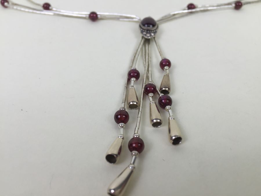 Sterling Silver Necklace With Gemstones Signed 13.3g [Photo 10]