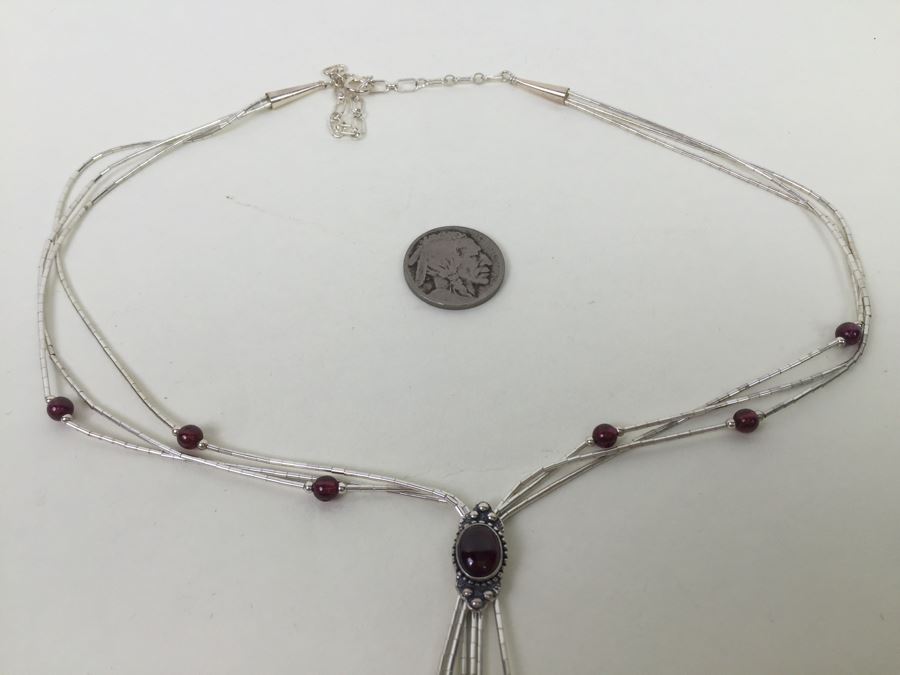 Sterling Silver Necklace With Gemstones Signed 13.3g [Photo 13]