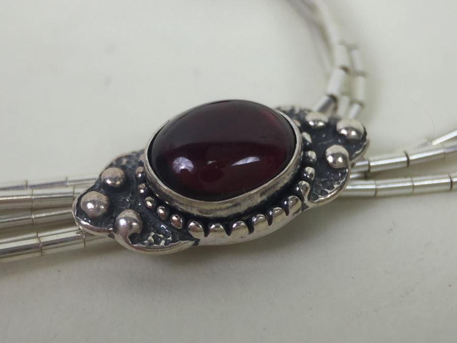 Sterling Silver Necklace With Gemstones Signed 13.3g [Photo 16]