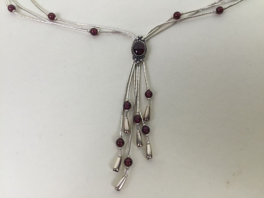 Sterling Silver Necklace With Gemstones Signed 13.3g [Photo 12]