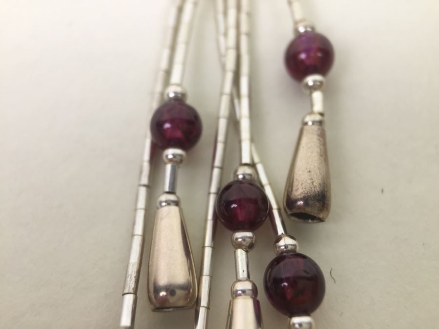 Sterling Silver Necklace With Gemstones Signed 13.3g [Photo 15]