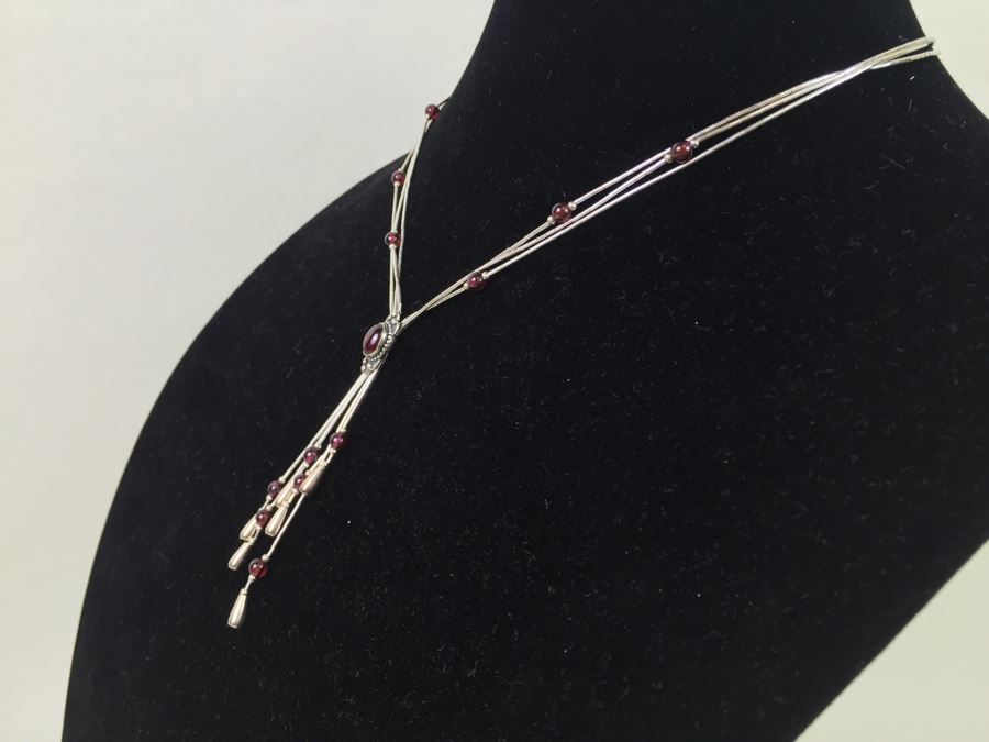 Sterling Silver Necklace With Gemstones Signed 13.3g [Photo 6]