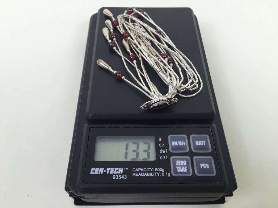 Sterling Silver Necklace With Gemstones Signed 13.3g [Photo 22]