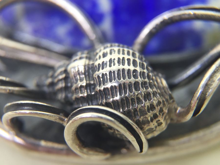 Large Sterling Silver Shell Motif Pendant With Large Blue And White Stone Plus Chunky Sterling Silver Chain 45.6g [Photo 27]