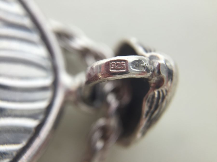 Large Sterling Silver Shell Motif Pendant With Large Blue And White Stone Plus Chunky Sterling Silver Chain 45.6g [Photo 25]