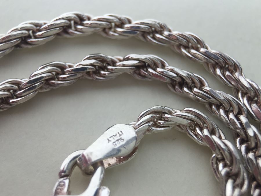 Large Sterling Silver Shell Motif Pendant With Large Blue And White Stone Plus Chunky Sterling Silver Chain 45.6g [Photo 22]