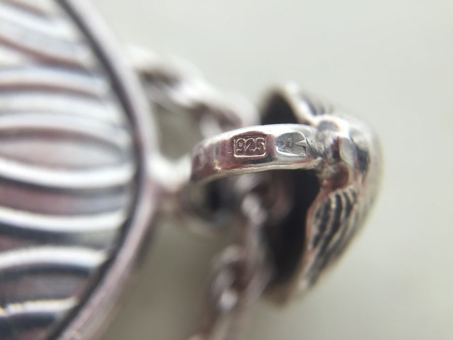 Large Sterling Silver Shell Motif Pendant With Large Blue And White Stone Plus Chunky Sterling Silver Chain 45.6g [Photo 26]