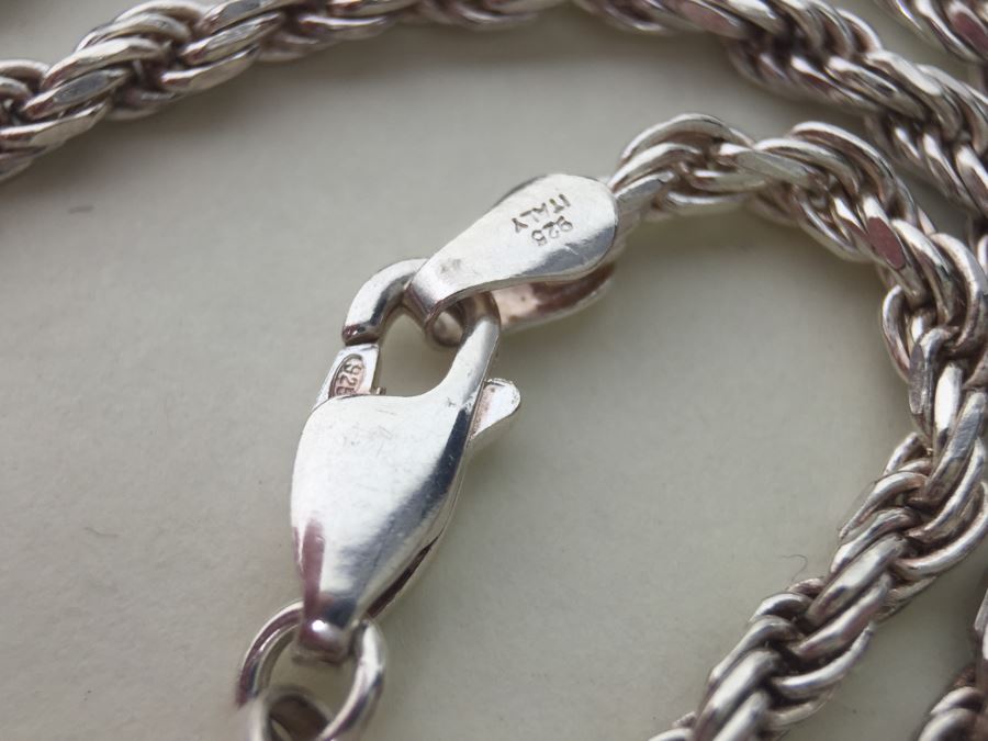 Large Sterling Silver Shell Motif Pendant With Large Blue And White Stone Plus Chunky Sterling Silver Chain 45.6g [Photo 21]