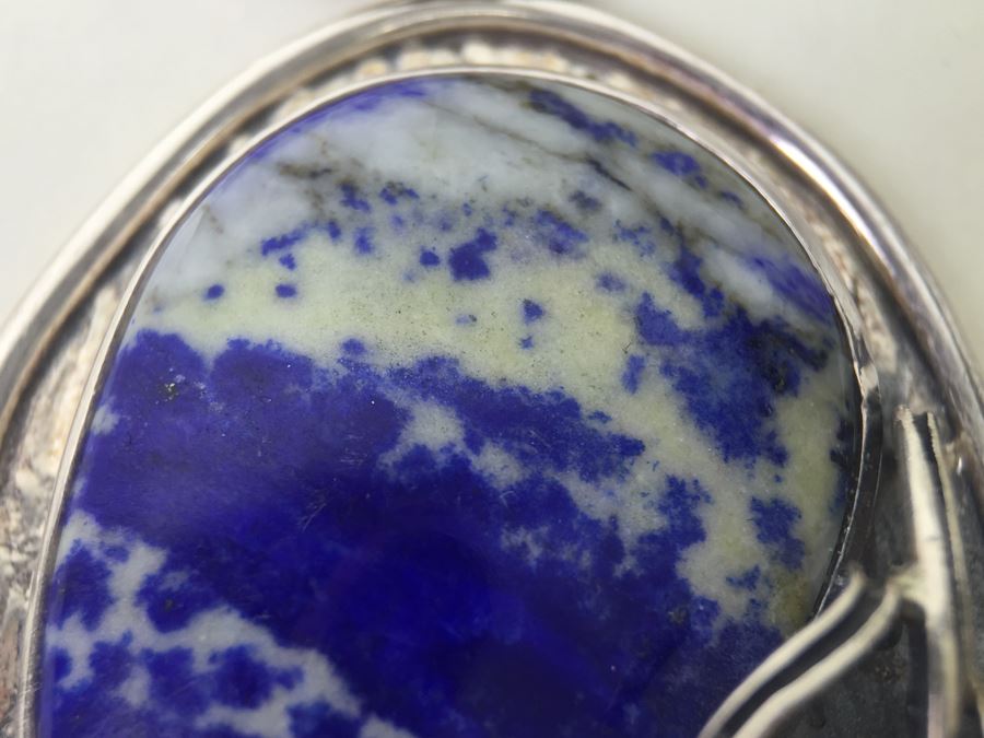 Large Sterling Silver Shell Motif Pendant With Large Blue And White Stone Plus Chunky Sterling Silver Chain 45.6g [Photo 19]