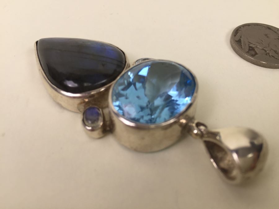 Large Sterling Silver Pendant With Multiple Gemstones Signed Starborn 27.1g [Photo 11]