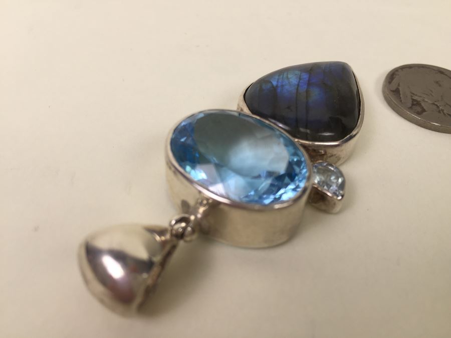 Large Sterling Silver Pendant With Multiple Gemstones Signed Starborn 27.1g [Photo 8]