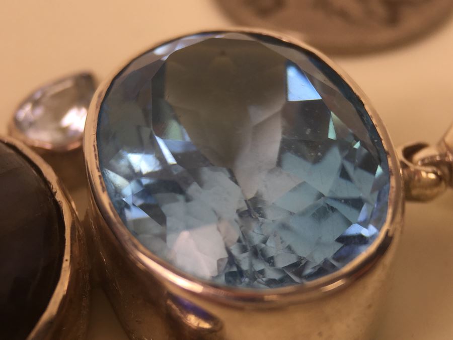 Large Sterling Silver Pendant With Multiple Gemstones Signed Starborn 27.1g [Photo 16]