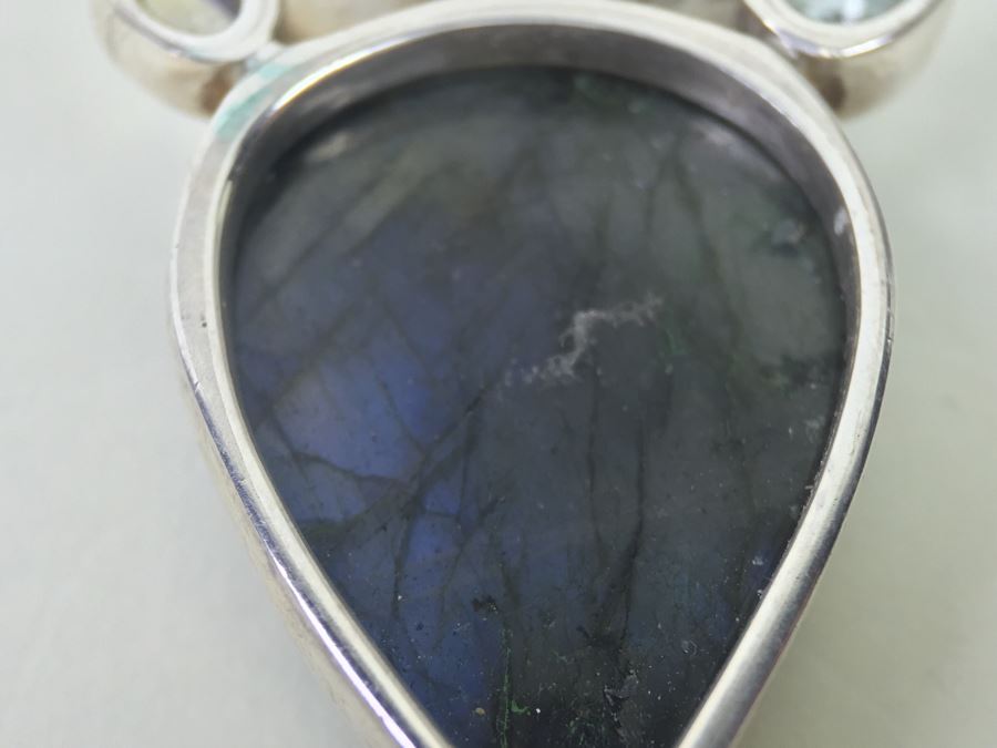 Large Sterling Silver Pendant With Multiple Gemstones Signed Starborn 27.1g [Photo 24]