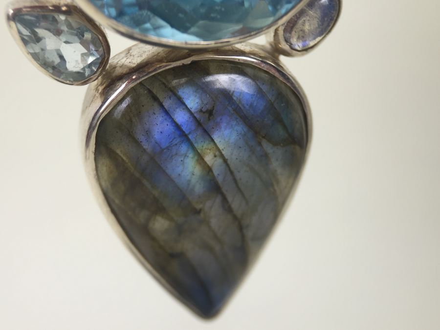 Large Sterling Silver Pendant With Multiple Gemstones Signed Starborn 27.1g [Photo 3]