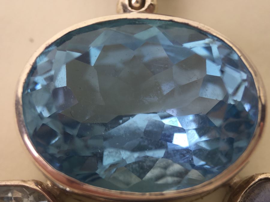 Large Sterling Silver Pendant With Multiple Gemstones Signed Starborn 27.1g [Photo 18]