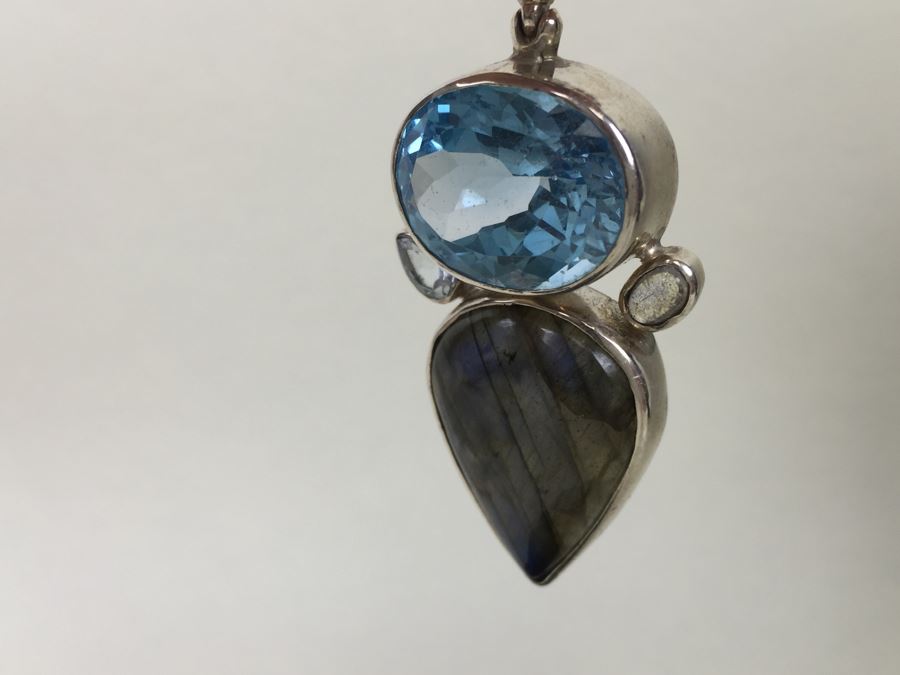 Large Sterling Silver Pendant With Multiple Gemstones Signed Starborn 27.1g [Photo 33]