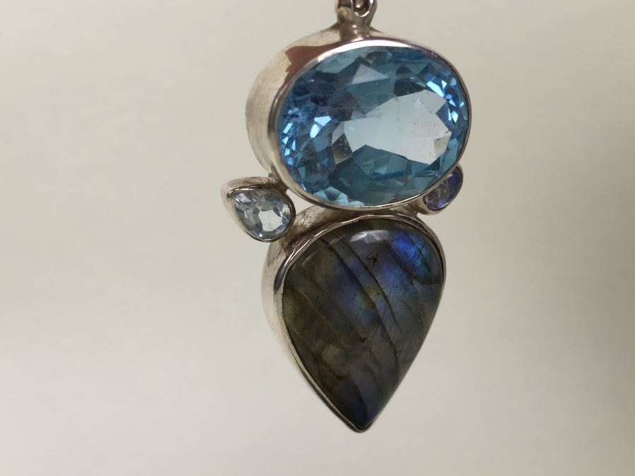 Large Sterling Silver Pendant With Multiple Gemstones Signed Starborn 27.1g [Photo 32]