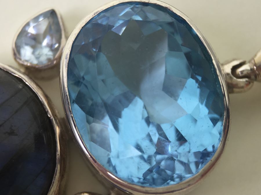 Large Sterling Silver Pendant With Multiple Gemstones Signed Starborn 27.1g [Photo 17]