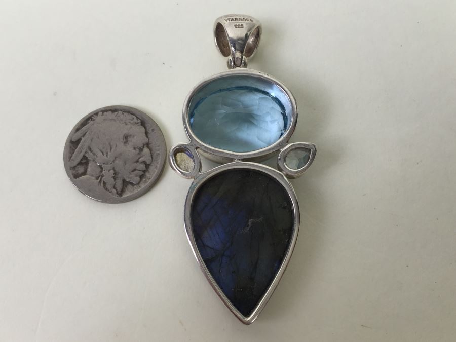 Large Sterling Silver Pendant With Multiple Gemstones Signed Starborn 27.1g [Photo 28]