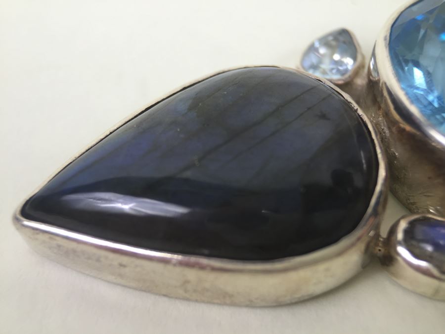 Large Sterling Silver Pendant With Multiple Gemstones Signed Starborn 27.1g [Photo 14]