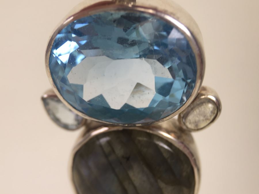 Large Sterling Silver Pendant With Multiple Gemstones Signed Starborn 27.1g [Photo 42]