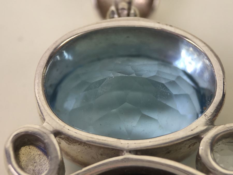 Large Sterling Silver Pendant With Multiple Gemstones Signed Starborn 27.1g [Photo 23]