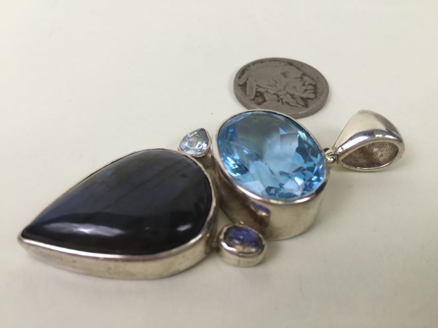 Large Sterling Silver Pendant With Multiple Gemstones Signed Starborn 27.1g [Photo 13]