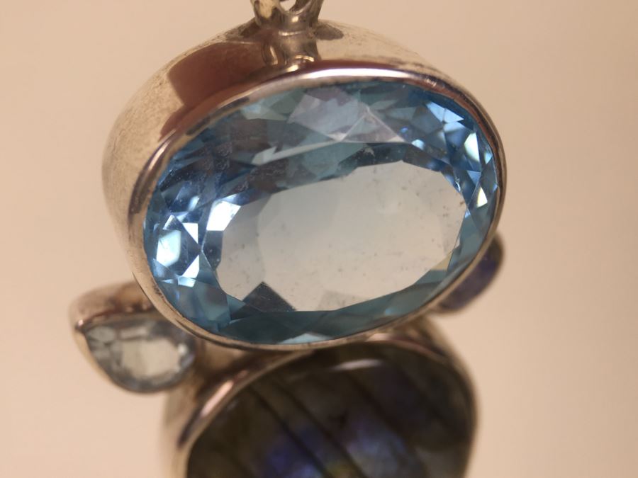 Large Sterling Silver Pendant With Multiple Gemstones Signed Starborn 27.1g [Photo 35]