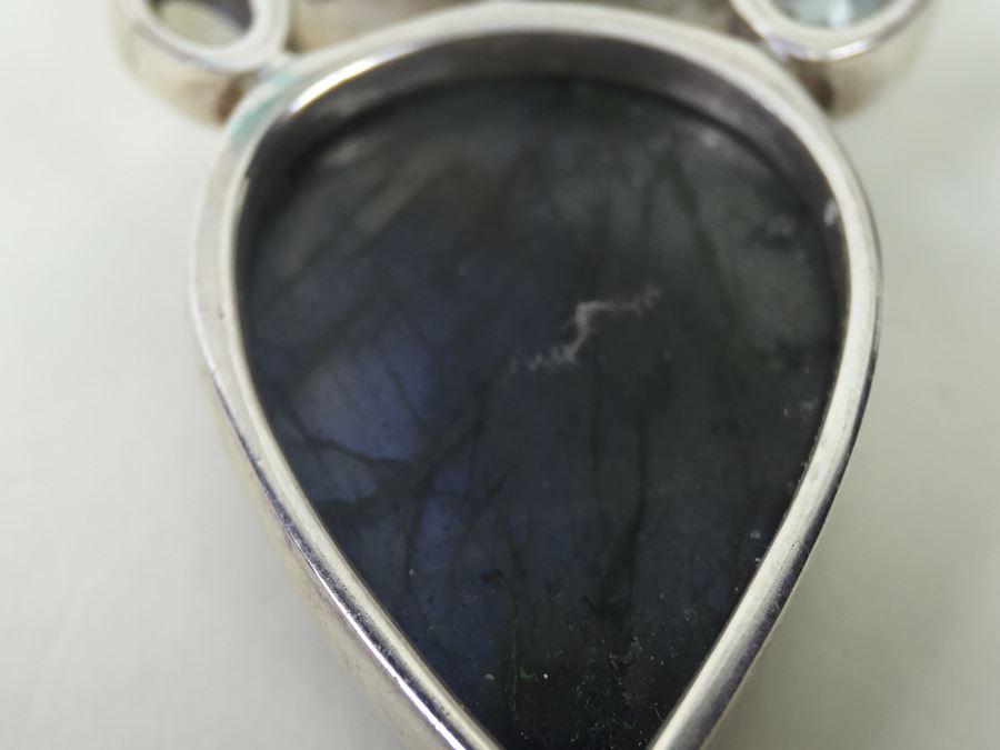 Large Sterling Silver Pendant With Multiple Gemstones Signed Starborn 27.1g [Photo 25]