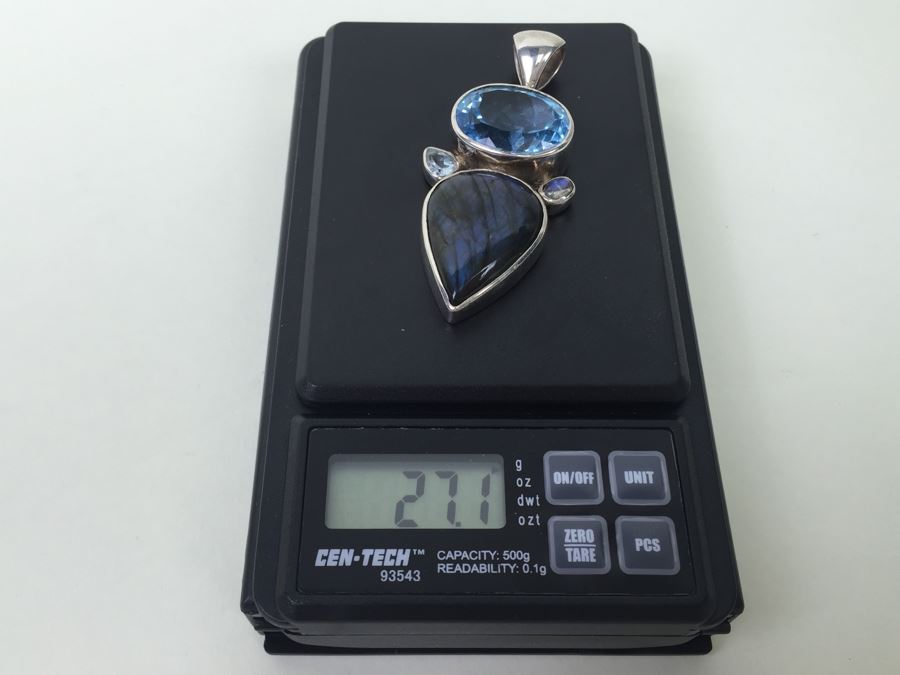 Large Sterling Silver Pendant With Multiple Gemstones Signed Starborn 27.1g [Photo 31]