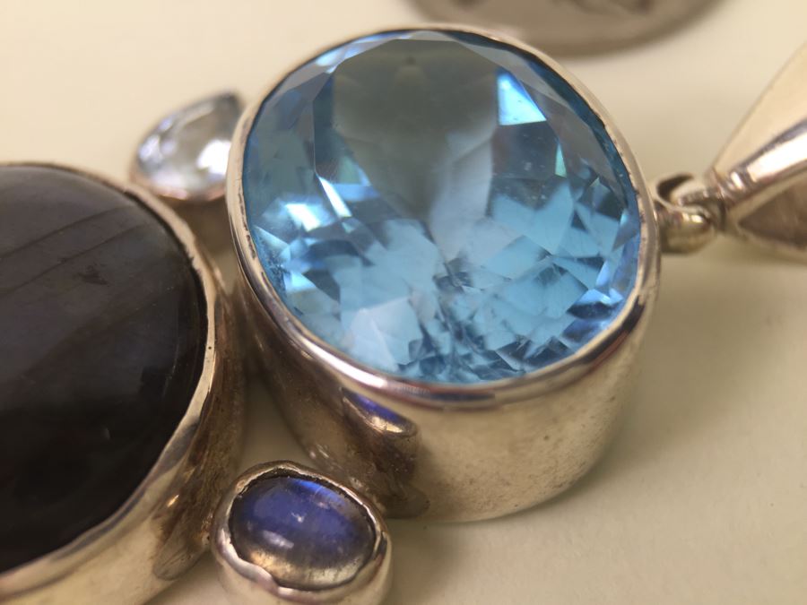 Large Sterling Silver Pendant With Multiple Gemstones Signed Starborn 27.1g [Photo 2]