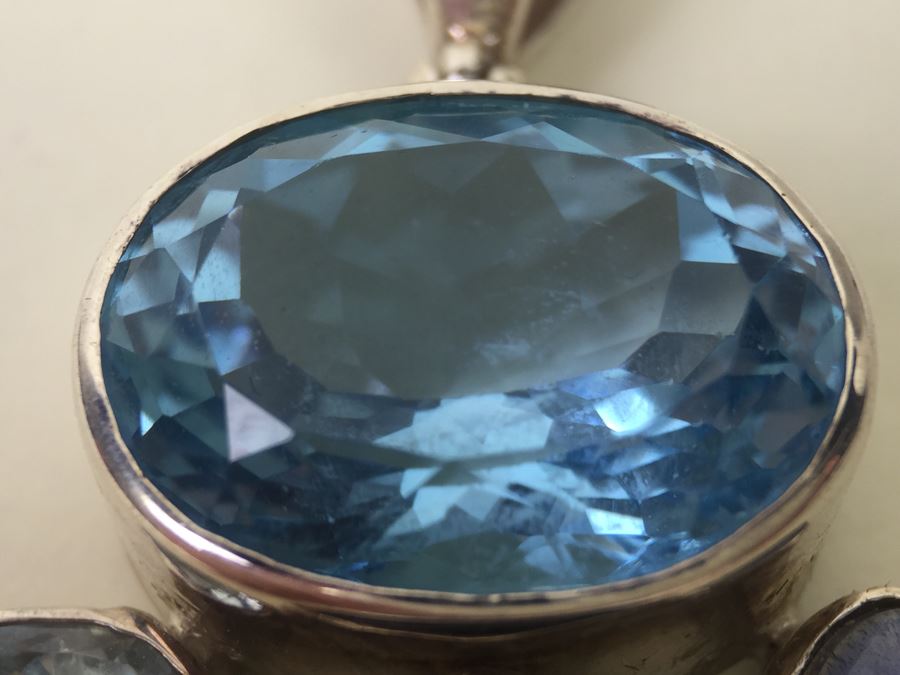 Large Sterling Silver Pendant With Multiple Gemstones Signed Starborn 27.1g [Photo 20]