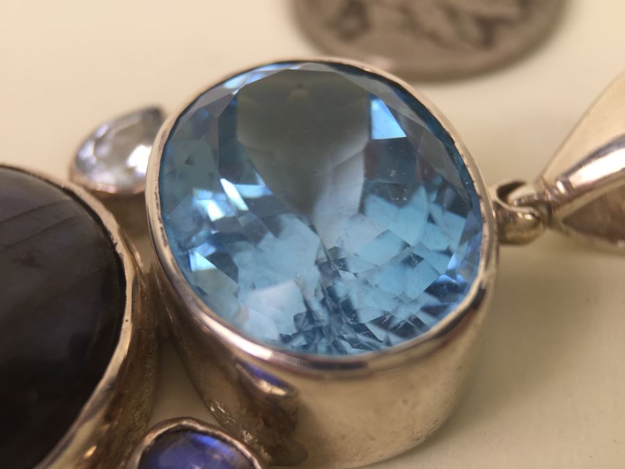 Large Sterling Silver Pendant With Multiple Gemstones Signed Starborn 27.1g [Photo 15]