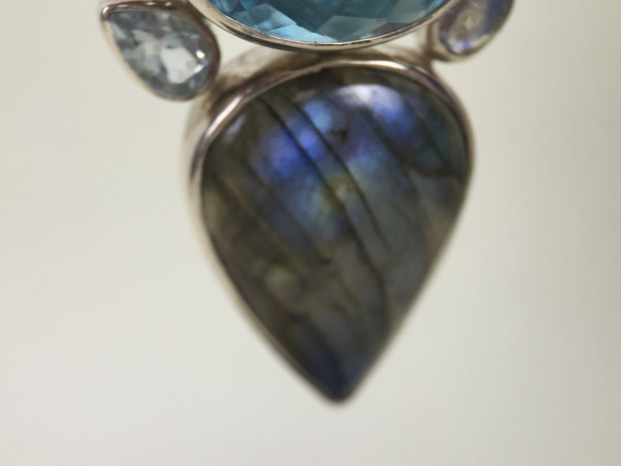 Large Sterling Silver Pendant With Multiple Gemstones Signed Starborn 27.1g [Photo 38]