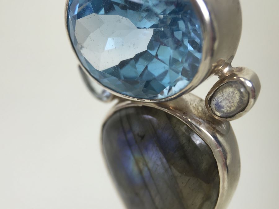 Large Sterling Silver Pendant With Multiple Gemstones Signed Starborn 27.1g [Photo 40]