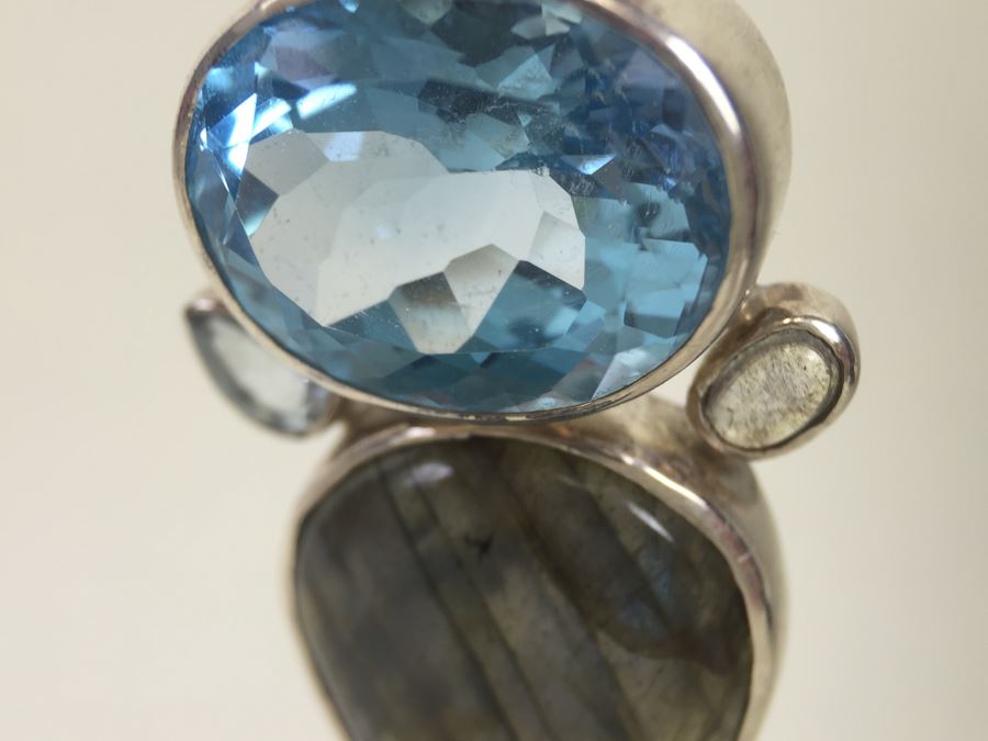 Large Sterling Silver Pendant With Multiple Gemstones Signed Starborn 27.1g [Photo 41]