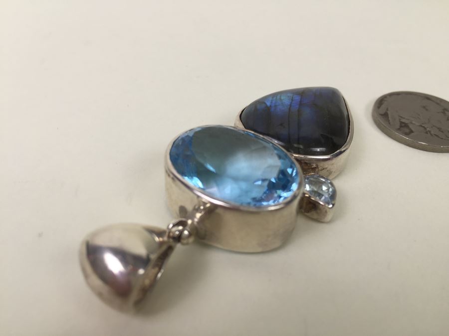 Large Sterling Silver Pendant With Multiple Gemstones Signed Starborn 27.1g [Photo 9]