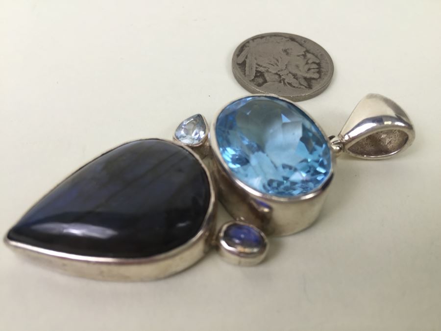 Large Sterling Silver Pendant With Multiple Gemstones Signed Starborn 27.1g [Photo 12]