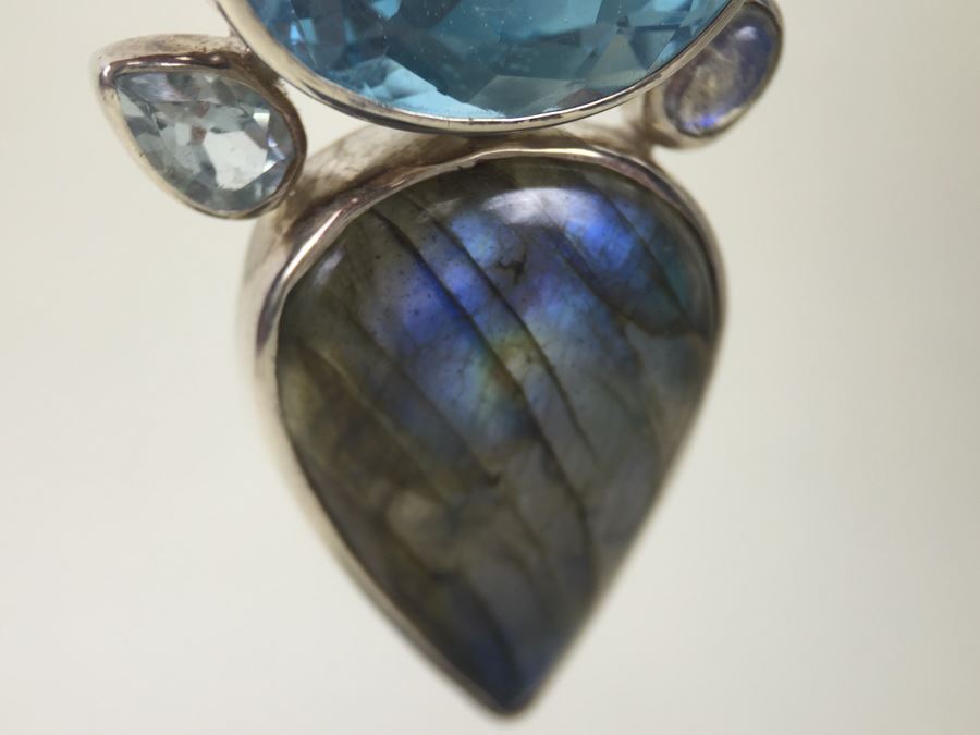 Large Sterling Silver Pendant With Multiple Gemstones Signed Starborn 27.1g [Photo 39]