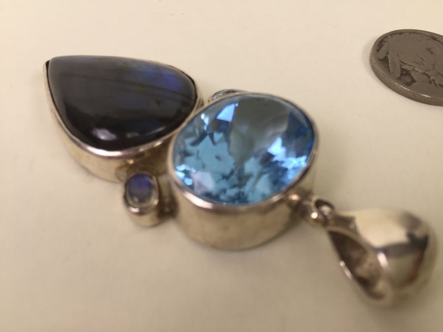 Large Sterling Silver Pendant With Multiple Gemstones Signed Starborn 27.1g [Photo 10]