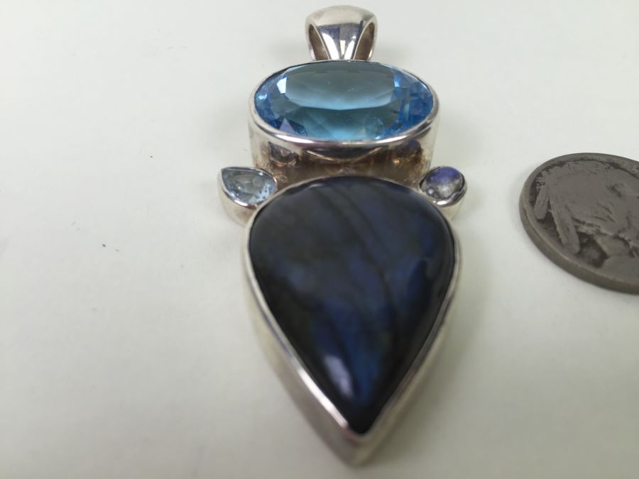 Large Sterling Silver Pendant With Multiple Gemstones Signed Starborn 27.1g [Photo 6]