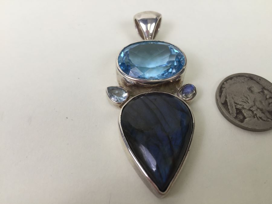 Large Sterling Silver Pendant With Multiple Gemstones Signed Starborn 27.1g [Photo 4]